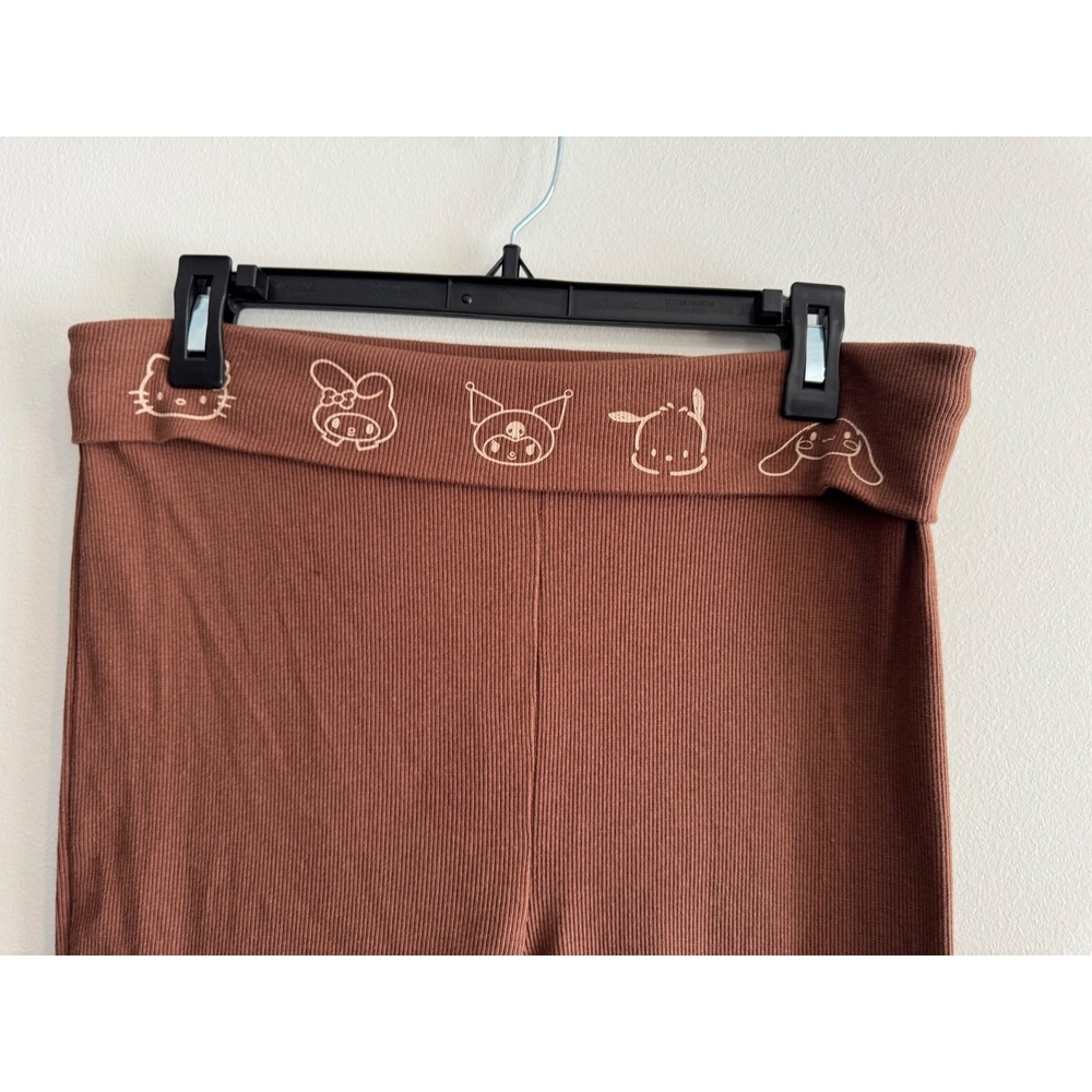 Sanrio Hello Kitty yoga pants medium Y2K Ribbed Flare Women's Brown Foldover - Picture 6 of 6